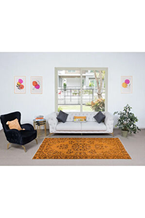 136x265 cm Turuncu Halı, Yenilenmiş El Dokuma Halı, El Yapımı Halı, El Düğümlü Modern H