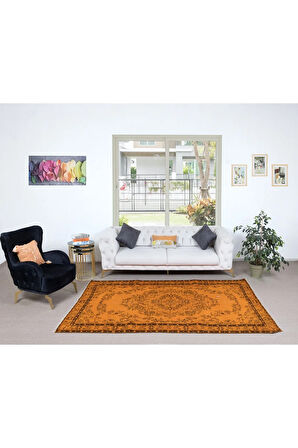 164x266 cm Modern Ev ve Ofis Dekoru için El Dokuma Halı, El Düğümlü Turuncu Halı
