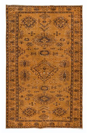 165x258 cm El Yapımı Turuncu Halı, El Dokuması Eski Halı, Yenilenmiş Türk Halısı