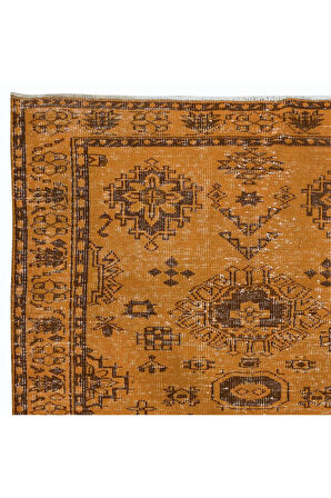165x258 cm El Yapımı Turuncu Halı, El Dokuması Eski Halı, Yenilenmiş Türk Halısı