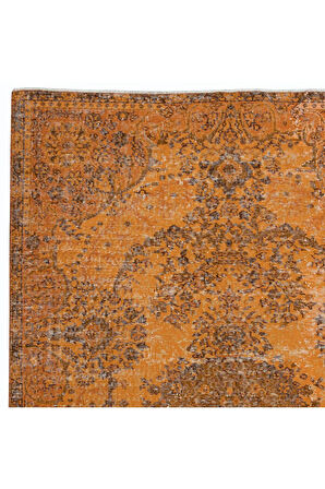 161x254 cm El Yapımı Turuncu Halı, El Dokuması Eski Halı, Modern Türk Halısı