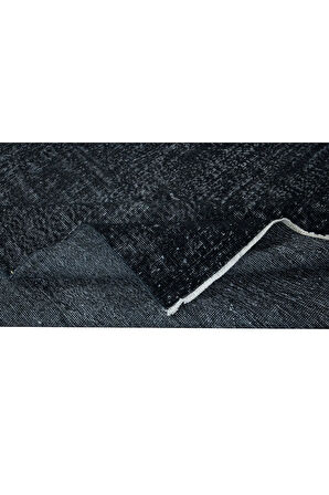 214x309 cm Yeniden Boyanmış Siyah El Dokuma Halı, El Yapımı Eski Halı