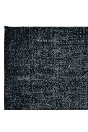 214x309 cm Yeniden Boyanmış Siyah El Dokuma Halı, El Yapımı Eski Halı