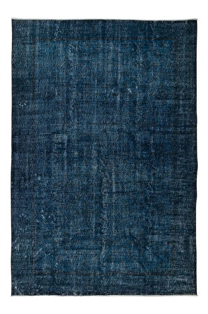 210x308 cm Modern El Yapımı Mavi Renkli Türk Halısı, 100% El Dokuması Düz Lacivert Büyük Halı