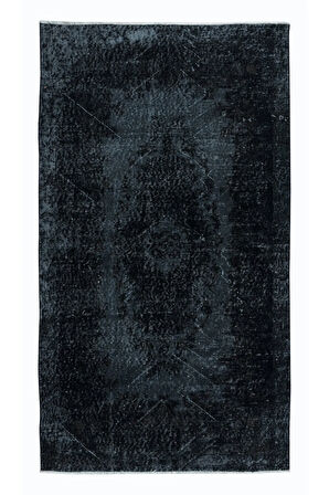 114x200 cm Siyah ve Kömür Grisi El Dokuması Küçük Halı, Modern El Düğümlü Eski Halı