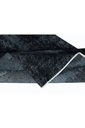 114x200 cm Siyah ve Kömür Grisi El Dokuması Küçük Halı, Modern El Düğümlü Eski Halı