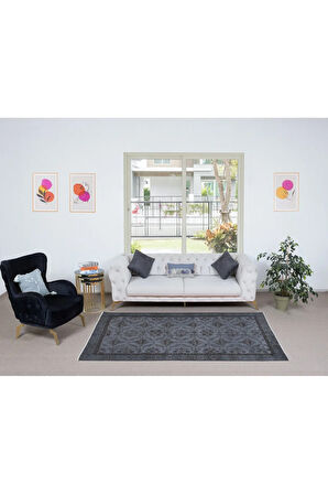 145x255 cm Modern Ev Dekoru Halı, Gri El Yapımı Halı, Geleneksel Yünlü Halı