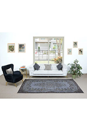 178x300 cm Modern Ev ve Ofis Dekoru için Gri ve Siyah Tonlarda Halı, El Yapımı Anadolu Halı