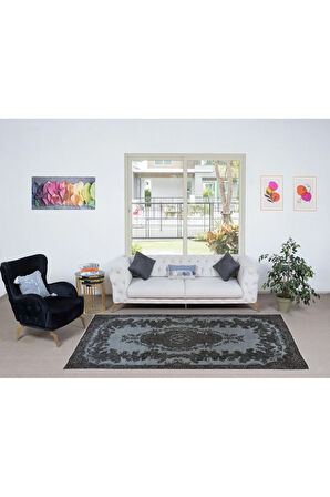 160x294 cm Çağdaş Gri El Dokuma Halı, Yenilenmiş Anadolu Halısı