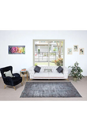 166x247 cm Gri Tonlarda Yenilenmiş El Dokuması Halı, Modern Alan Halısı