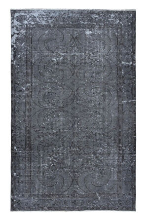 198x300 cm Yenilenmiş Gri El Yapımı Halı, Modern Yün ve Pamuktan Yapılmış Eski Halı