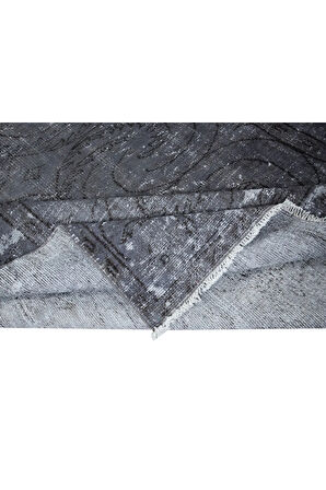 198x300 cm Yenilenmiş Gri El Yapımı Halı, Modern Yün ve Pamuktan Yapılmış Eski Halı