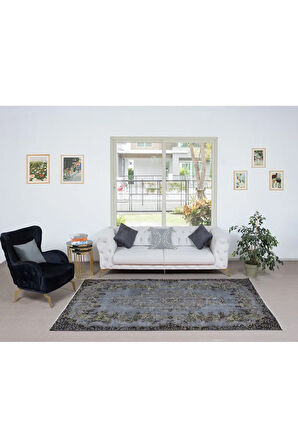 173x297 cm Gri El Yapımı Halı, Yenilenmiş Eski Halı, Yeniden Boyanmış Modern Halı