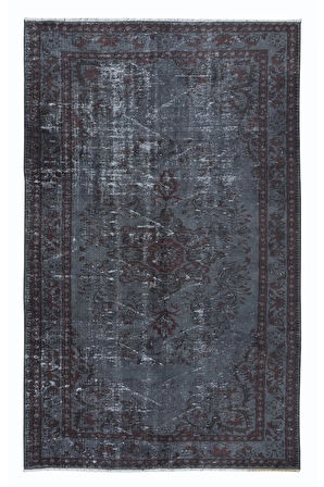 164x256 cm Eski El Yapımı Türk İşi Halı, El Dokuma Gri Halı