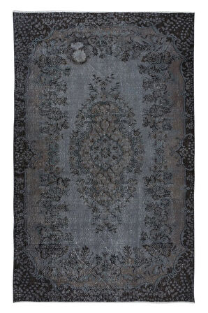 170x268 cm Gri Renkli El Dokuması Halı, Yenilenmiş Modern Türk Halısı