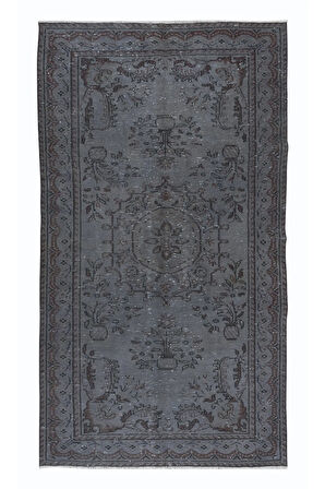 158x267 cm Modern El Yapımı Gri Renkli Türk Halısı, 100% El Dokuması Alan Halısı