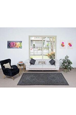 158x267 cm Modern El Yapımı Gri Renkli Türk Halısı, 100% El Dokuması Alan Halısı