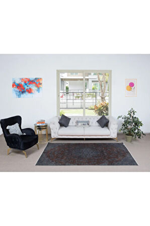 150x258 cm Çağdaş El Yapımı Gri Renkli Türk Halısı, 100% El Yapımı Alan Halısı