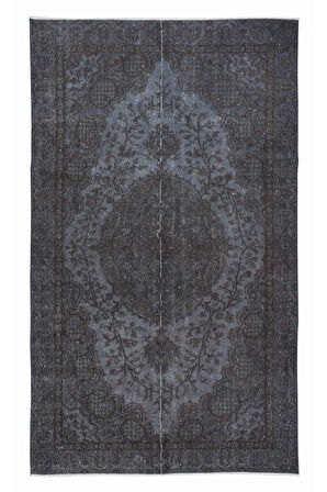 163x264 cm Gri Yenilenmiş Halı, Eski El Dokuması Halı, Ev Dekoru Halı