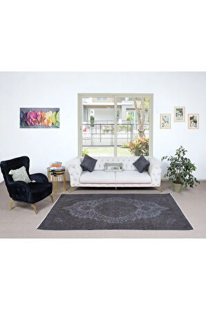 163x264 cm Gri Yenilenmiş Halı, Eski El Dokuması Halı, Ev Dekoru Halı