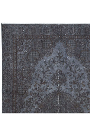 163x264 cm Gri Yenilenmiş Halı, Eski El Dokuması Halı, Ev Dekoru Halı