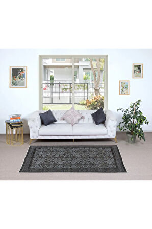 120x200 cm Gri Tonlarda El Dokuması Halı, Modern El Düğümlü Halı, Eski Türk Halısı