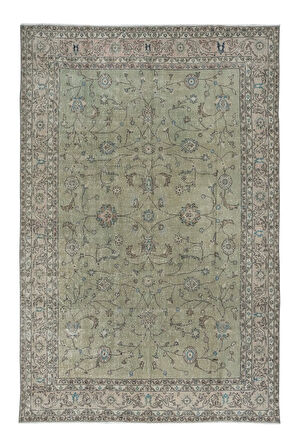 222x339 cm Çağdaş Yeşil Halı, El Düğümlü Mutfak Halısı, El Yapımı Halı