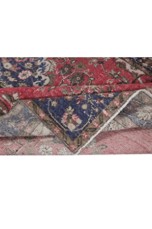 170x310 cm Kırmızı, Mavi ve Lacivert Eşsiz Eski El Yapımı Türk Madalyonlu Tasarım Halı