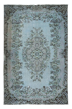 175x275 cm Ev Dekoru Halı, El Dokuması Mavi Tonlarda Modern Halı, Oturma Odası Dekoru Halı
