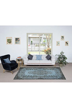 175x275 cm Ev Dekoru Halı, El Dokuması Mavi Tonlarda Modern Halı, Oturma Odası Dekoru Halı