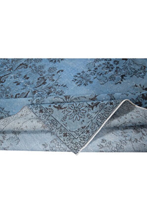 214x321 cm Açık Mavi El dokuması Büyük Halı, El Düğümlü Alan Halısı, Eski Türk Halısı