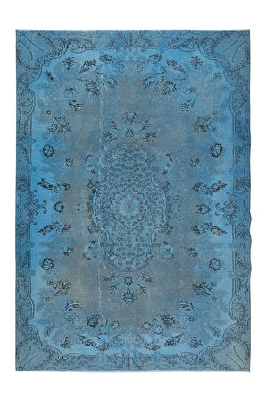 215x306 cm El Düğümlü Açık Mavi Halı, Modern El Dokuması Yün ve Pamuktan Yapılmış Alan Halısı