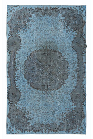 165x258 cm El Düğümlü Mavi Halı, Dekoratif El Dokuması Yün ve Pamuktan Yapılmış Alan Halısı