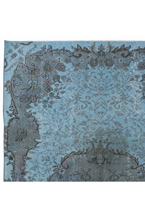 165x258 cm El Düğümlü Mavi Halı, Dekoratif El Dokuması Yün ve Pamuktan Yapılmış Alan Halısı