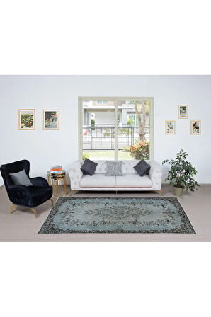 175x300 cm Çağdaş El Düğümlü Halı, Mavi El Dokuması Yün ve Pamuktan Yapılmış Alan Halısı