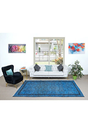 188x305 cm El Yapımı Türk Halısı, Mavi El Dokuması Halı, Modern Yünlü Halı