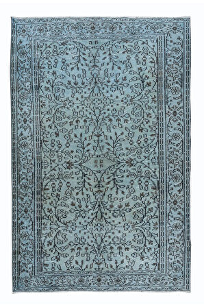 160x240 cm El Dokuması Halı, Açık Mavi Modern Halı, El Yapımı Çiçek Desenli Halı
