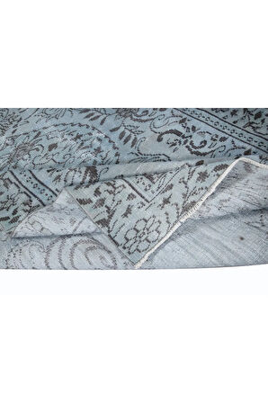 167x278 cm Mavi El Yapımı Halı, Yenilenmiş Eski Halı, Yeniden Boyanmış Modern Halı