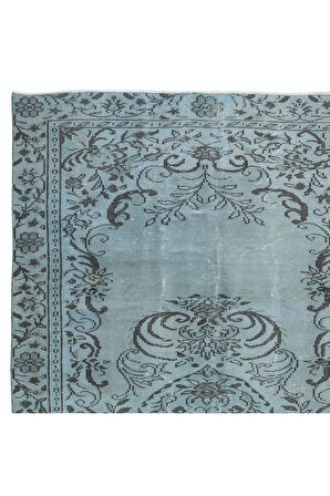 167x278 cm Mavi El Yapımı Halı, Yenilenmiş Eski Halı, Yeniden Boyanmış Modern Halı