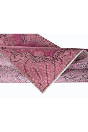 113x215 cm, El Düğümlü Pembe Halı, Dekoratif El Dokuması Yün ve Pamuktan Yapılmış Alan Halısı