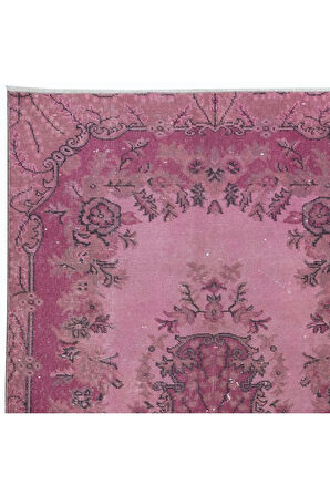 113x215 cm, El Düğümlü Pembe Halı, Dekoratif El Dokuması Yün ve Pamuktan Yapılmış Alan Halısı