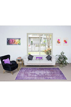 167x255 cm Mor Dış & İç Mekan Halısı, El Yapımı Halı, El Dokuma Türk Halısı, Eski Yenilenmiş Halı