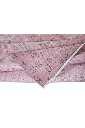 162x257 cm, Yenilenmiş Pembe El Yapımı Halı, Modern Yün ve Pamuktan Yapılmış Eski Halı