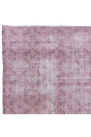 162x257 cm, Yenilenmiş Pembe El Yapımı Halı, Modern Yün ve Pamuktan Yapılmış Eski Halı
