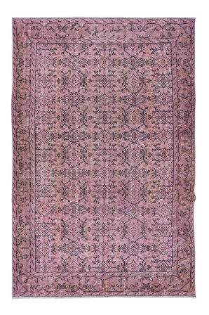 200x300 cm, Pembe El Yapımı Halı, Yenilenmiş Eski Halı, Yeniden Boyanmış Modern Halı