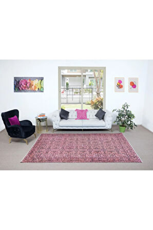 200x300 cm, Pembe El Yapımı Halı, Yenilenmiş Eski Halı, Yeniden Boyanmış Modern Halı