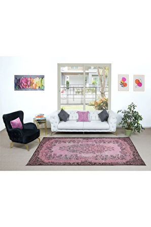182x305 cm, Eski El Yapımı Türk İşi Halı, El Dokuma Pembe Halı