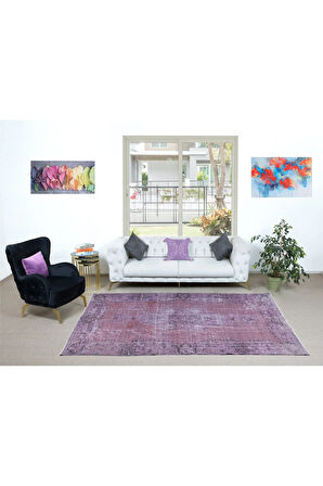 187x286 cm Mor Tonlarda El Dokuması Halı, Modern El Düğümlü Halı, Eski Türk Halısı