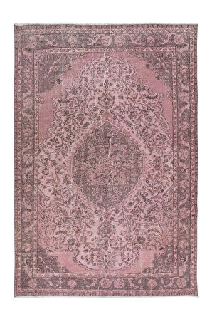 210x308 cm, El Düğümlü Pembe Halı, Dekoratif El Dokuması Yün ve Pamuktan Yapılmış Alan Halısı