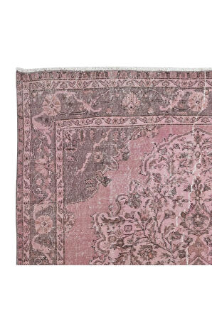 210x308 cm, El Düğümlü Pembe Halı, Dekoratif El Dokuması Yün ve Pamuktan Yapılmış Alan Halısı